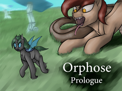 Size: 3126x2344 | Tagged: safe, artist:ampderg, imported from derpibooru, oc, oc:orphose, changeling, lamia, original species, snake, snake pony, series:orphose voracious journey, changeling oc, drool, imminent vore, macro, maw, open mouth, running, tongue out