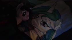 Size: 2560x1440 | Tagged: safe, artist:supra80, artist:theparagon, imported from derpibooru, princess celestia, twilight sparkle, 4de, bed, blanket, body pillow, female, irl, lesbian, photo, plushie, shipping, twilestia