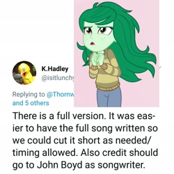 Size: 2048x2048 | Tagged: safe, imported from derpibooru, wallflower blush, equestria girls, equestria girls series, forgotten friendship, invisible (song), john boyd, katrina hadley, meta, pun, text, twitter