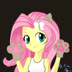 Size: 1024x1024 | Tagged: safe, artist:rikadiane, imported from derpibooru, fluttershy, equestria girls, bust, female, paw gloves, paw pads, portrait, solo