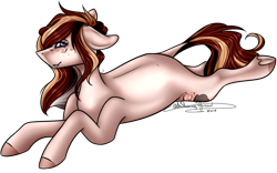 Size: 966x603 | Tagged: safe, artist:ohflaming-rainbow, imported from derpibooru, oc, oc only, oc:chip brew, earth pony, pony, female, mare, prone, simple background, solo, transparent background