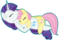 Size: 2029x1387 | Tagged: safe, artist:azure-quill, imported from derpibooru, fluttershy, rarity, pony, cuddling, female, flarity, lesbian, shipping, simple background, transparent background