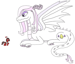 Size: 2316x1986 | Tagged: safe, artist:supahdonarudo, imported from derpibooru, fleur-de-lis, oc, oc:ironyoshi, dragon, series:fleurbuary, dragonified, exclamation point, looking down, prone, simple background, species swap, transparent background