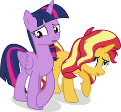 Size: 7484x6908 | Tagged: safe, artist:shutterflyeqd, imported from derpibooru, sunset shimmer, twilight sparkle, alicorn, pony, unicorn, equestria girls, equestria girls series, forgotten friendship, absurd resolution, female, simple background, transparent background, twilight sparkle (alicorn), vector