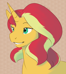 Size: 1000x1110 | Tagged: safe, artist:kourabiedes, imported from derpibooru, sunset shimmer, pony, unicorn, abstract background, female, simple background, solo