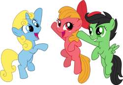 Size: 599x414 | Tagged: safe, artist:sonicrainboomgirl, imported from derpibooru, apple bloom, scootaloo, sweetie belle, blossom (powerpuff girls), bubbles (powerpuff girls), buttercup (powerpuff girls), cutie mark crusaders, recolor, role play, simple background, the powerpuff girls, transparent background