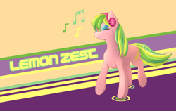 Size: 1900x1200 | Tagged: safe, artist:ray-frost, imported from derpibooru, lemon zest, earth pony, pony, equestria girls, equestria girls ponified, headphones, music notes, ponified