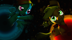 Size: 3840x2160 | Tagged: safe, artist:wiizzie, imported from derpibooru, applejack, rainbow dash, pony, 3d, high res