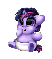 Size: 2030x2286 | Tagged: safe, artist:pridark, imported from derpibooru, twilight sparkle, pony, unicorn, baby, baby pony, babylight sparkle, cute, diaper, female, open mouth, pridark is trying to murder us, simple background, smiling, solo, transparent background, twiabetes