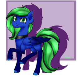 Size: 1900x1880 | Tagged: safe, artist:spokenmind93, imported from derpibooru, oc, oc only, oc:black glitter, pegasus, pony, grin, piercing, shadow, signature, simple background, smiling, smug, solo