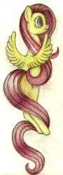 Size: 600x1665 | Tagged: safe, artist:mfg637, imported from derpibooru, fluttershy, female, flying, simple background, solo, traditional art