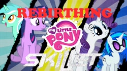 Size: 1920x1080 | Tagged: safe, imported from derpibooru, dj pon-3, lyra heartstrings, rarity, twilight sparkle, vinyl scratch, my little pony logo, skillet (band)