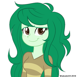 Size: 900x900 | Tagged: safe, artist:wubcakeva, imported from derpibooru, wallflower blush, equestria girls, equestria girls series, forgotten friendship, clothes, cute, female, flowerbetes, freckles, green, simple background, smiling, solo, sweater, transparent background