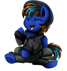 Size: 1868x1979 | Tagged: safe, artist:pridark, imported from derpibooru, oc, oc only, pegasus, pony, clothes, commission, cute, eyes closed, hat, laughing, male, pants, simple background, stallion, transparent background