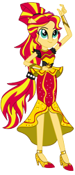 Size: 5200x12000 | Tagged: safe, artist:sunshi, imported from derpibooru, sunset shimmer, dance magic, equestria girls, spoiler:eqg specials, absurd resolution, alternate hairstyle, clothes, dress, female, flamenco dress, high heels, shoes, simple background, smiling, solo, sunset shimmer flamenco dress, transparent background, vector