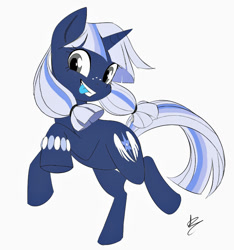 Size: 703x750 | Tagged: safe, artist:draggincat, color edit, edit, imported from derpibooru, oc, oc only, oc:silverlay, original species, pony, unicorn, colored, female, low res image, mare, simple background, solo, tongue out, umbra pony, white background