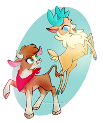 Size: 1000x1202 | Tagged: safe, artist:cocorinus, imported from derpibooru, arizona cow, velvet reindeer, cow, deer, reindeer, them's fightin' herds, arizona (tfh), cloven hooves, community related, female, simple background, transparent background, velvet (tfh)