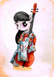 Size: 2389x3437 | Tagged: safe, artist:mashiromiku, artist:shiinadrawmiku, imported from derpibooru, octavia melody, pony, cello, clothes, female, kimono (clothing), musical instrument, solo, traditional art