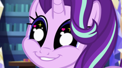 Size: 1912x1072 | Tagged: safe, imported from derpibooru, screencap, starlight glimmer, pony, unicorn, equestria girls, mirror magic, spoiler:eqg specials, close-up, cute, faic, female, glim glam, glimmerbetes, glimmie, grin, heart eyes, library, lip bite, puppy dog eyes, smiling, solo, starry eyes, twilight's castle, wingding eyes