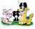 Size: 1800x1500 | Tagged: safe, artist:12spiderweb, imported from derpibooru, paprika paca, pom lamb, alpaca, dog, lamb, sheep, them's fightin' herds, bell, bell collar, cloven hooves, collar, community related, digital art, eyes closed, female, grass, heart, lying, paprika (tfh), pom (tfh), puppy, saddle blanket, simple background, sitting, sleeping, tongue out, transparent background, zzz
