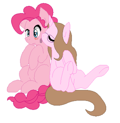 Size: 364x373 | Tagged: safe, artist:bluemoonbluepony, imported from derpibooru, pinkie pie, oc, oc:cindy, alicorn, base used, bubble berry, canon x oc, female, licking, male, mare, rule 63, simple background, stallion, straight, tongue out, white background
