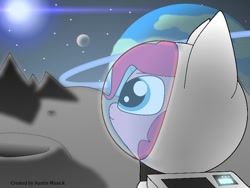 Size: 800x600 | Tagged: safe, artist:galacta-x, imported from derpibooru, pinkie pie, earth pony, pony, astronaut, astronaut pinkie, female, moon, planet, planetary ring, solo, space, spacesuit, stars