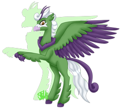 Size: 2090x1880 | Tagged: safe, artist:spokenmind93, imported from derpibooru, oc, oc only, classical hippogriff, hippogriff, adoptable, classical hippogriffied, colored hooves, colored wings, colored wingtips, facial markings, feathered fetlocks, hippogriffied, male, pokémon, ponymon, rearing, shadow, signature, simple background, solo, species swap, spread wings, standing, tornadus, transparent background, wings