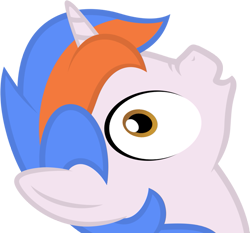 Size: 605x564 | Tagged: safe, artist:squeaky-belle, imported from derpibooru, oc, oc only, oc:free quill, unicorn, bust, looking up, male, multicolored hair, scrunchy face, simple background, solo, soon, stallion, transparent background, vector