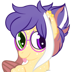 Size: 1022x1044 | Tagged: safe, artist:venomns, imported from derpibooru, oc, oc only, oc:cookie, pegasus, pony, bust, ear piercing, earring, female, glasses, heterochromia, jewelry, mare, piercing, portrait, simple background, solo, tongue out, transparent background