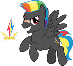 Size: 848x774 | Tagged: safe, artist:mlp-trailgrazer, imported from derpibooru, oc, oc only, oc:thunder break, pegasus, pony, bandaid, bandaid on nose, cutie mark, grin, male, offspring, parent:rainbow dash, parent:thunderlane, parents:thunderdash, rainbow hair, simple background, smiling, solo, stallion, transparent background