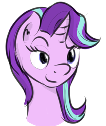 Size: 361x428 | Tagged: safe, artist:boushi33, imported from derpibooru, starlight glimmer, pony, unicorn, bust, female, mare, portrait, raised eyebrow, simple background, smiling, smirk, solo, white background