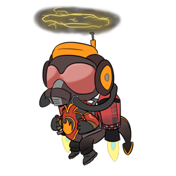 Size: 1280x1280 | Tagged: safe, artist:phat_guy, derpibooru exclusive, imported from derpibooru, spike, dragon, antenna, boots, breathing mask, clothes, crossover, floating, flying, gloves, goggles, hat, helmet, jetpack, male, mask, nostromo napalmer, pyro, respirator, safety goggles, shoes, simple background, solo, spike pyro, suit, team fortress 2, thermal thruster, thruster, transparent background, unusual hat, video game