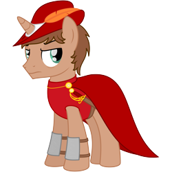 Size: 3700x3700 | Tagged: safe, artist:peternators, imported from derpibooru, oc, oc only, unicorn, bags under eyes, cape, clothes, feather, hat, male, red mage, simple background, solo, stallion, sword, transparent background, weapon