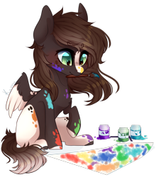 Size: 1300x1389 | Tagged: safe, artist:skimea, imported from derpibooru, oc, oc only, oc:coconut, pegasus, pony, female, filly, paint, paintbrush, simple background, sitting, solo, transparent background