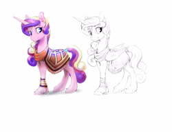 Size: 3300x2550 | Tagged: safe, artist:silfoe, imported from derpibooru, princess cadance, alicorn, pony, nomad au, alternate universe, clothes, female, hidden wings, horn, jewelry, looking at you, mare, poncho, royal multiverse, scarf, simple background, solo, tail wrap, white background, wings