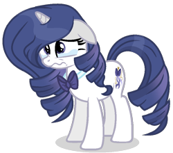 Size: 822x725 | Tagged: safe, artist:marielle5breda, imported from derpibooru, oc, oc:sapphire gem, pony, unicorn, bowtie, female, floppy ears, mare, offspring, parent:fancypants, parent:rarity, parents:raripants, simple background, solo, teary eyes, transparent background