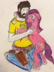 Size: 2448x3264 | Tagged: safe, artist:haruaxeman, imported from derpibooru, pinkie pie, human, crying, hug, pinkamena diane pie, sad, traditional art