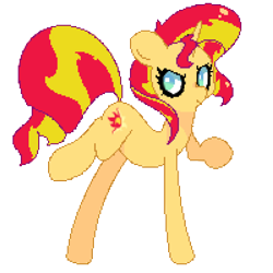 Size: 1500x1500 | Tagged: safe, artist:turtlefarminguy, imported from derpibooru, sunset shimmer, pony, unicorn, female, mare, misleading thumbnail, pixel art, raised hoof, raised leg, simple background, solo, transparent background