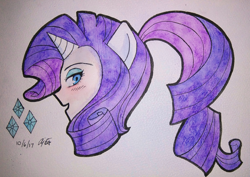 Size: 3117x2211 | Tagged: safe, artist:aloubell, imported from derpibooru, rarity, human, bust, eared humanization, female, horned humanization, humanized, ponytail, portrait, solo, traditional art