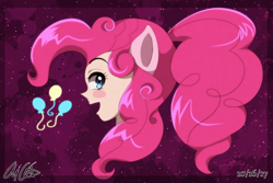 Size: 3082x2062 | Tagged: safe, artist:aloubell, imported from derpibooru, pinkie pie, human, bust, eared humanization, humanized, ponytail, portrait