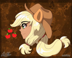 Size: 3001x2420 | Tagged: safe, artist:aloubell, imported from derpibooru, applejack, human, bust, eared humanization, humanized, ponytail, portrait