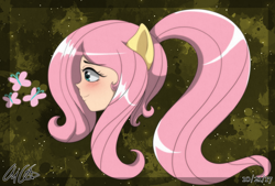 Size: 3098x2092 | Tagged: safe, artist:aloubell, imported from derpibooru, fluttershy, human, bust, eared humanization, humanized, ponytail, portrait