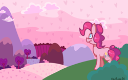 Size: 1274x796 | Tagged: safe, artist:redrose26, imported from derpibooru, pinkie pie, female, pink, scenery, solo