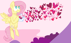 Size: 1354x824 | Tagged: safe, artist:redrose26, imported from derpibooru, fluttershy, female, heart, holiday, letter, solo, valentine's day