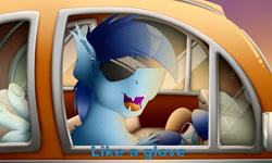 Size: 2500x1500 | Tagged: safe, artist:colarix, imported from derpibooru, oc, oc only, oc:johan, bat pony, car, driving, sunglasses