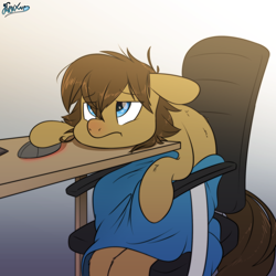 Size: 2000x2000 | Tagged: safe, artist:fluffyxai, imported from derpibooru, oc, oc only, oc:spirit wind, earth pony, pony, chair, computer mouse, male, sick, solo, stallion, table