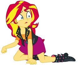 Size: 12000x10000 | Tagged: safe, artist:sunshi, imported from derpibooru, sunset shimmer, equestria girls, equestria girls series, forgotten friendship, absurd resolution, amnesia, clothes, confused, female, humans doing horse things, scared, simple background, solo, transparent background, vector