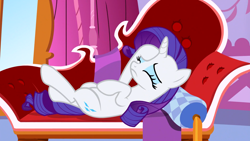 Size: 1920x1080 | Tagged: safe, imported from derpibooru, screencap, rarity, ppov, fainting couch, female, marshmelodrama, on back, solo