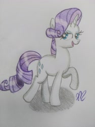 Size: 3120x4160 | Tagged: safe, artist:prinrue, imported from derpibooru, rarity, pony, unicorn, colored pencil drawing, female, lidded eyes, looking at you, shadow, simple background, solo, traditional art, white background