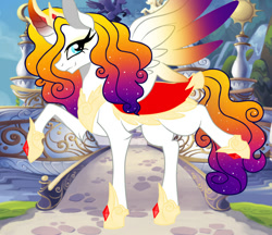 Size: 887x765 | Tagged: safe, artist:owocrystalcatowo, imported from derpibooru, oc, oc only, oc:flame galaxy, alicorn, pony, alicorn oc, colored wings, colored wingtips, female, gradient mane, gradient wings, mare, multicolored wings, offspring's offspring, parent:oc:bright sun, parent:oc:shy heart, solo